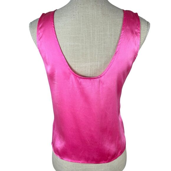 August Silk Neiman Marcus Hot Pink Y2K Silk Intimates Cropped Tank Top - Picture 4 of 5